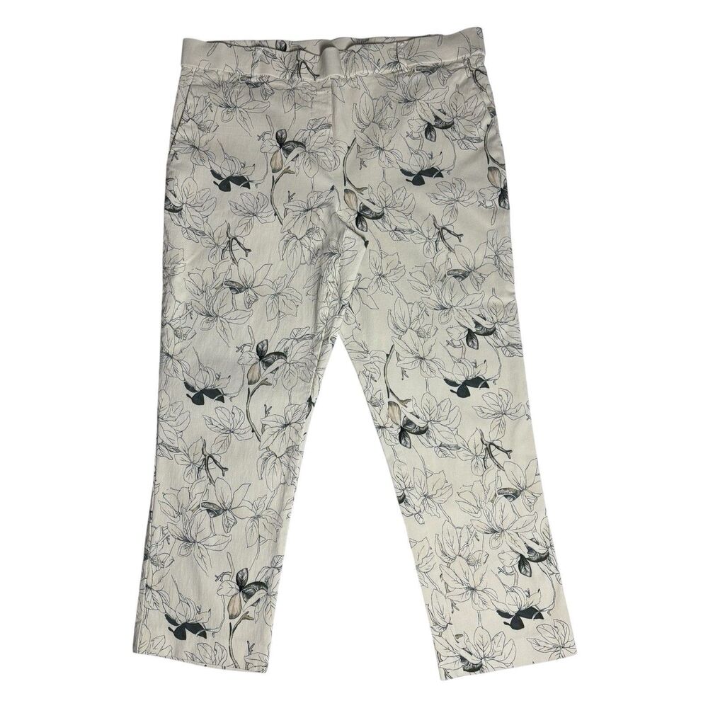 Jules & Leopold Cream/Black Floral Pullon Crop Stretch Pants L Casual Office